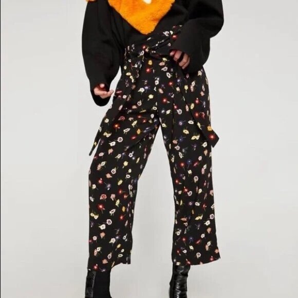 Zara TRF Floral Flowy Wide Leg Culotte Pant XS - Picture 1 of 16